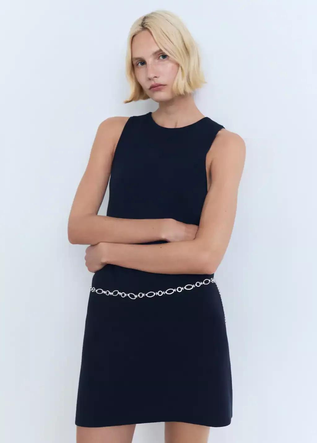 Navy Short Knitted Dress, , medium