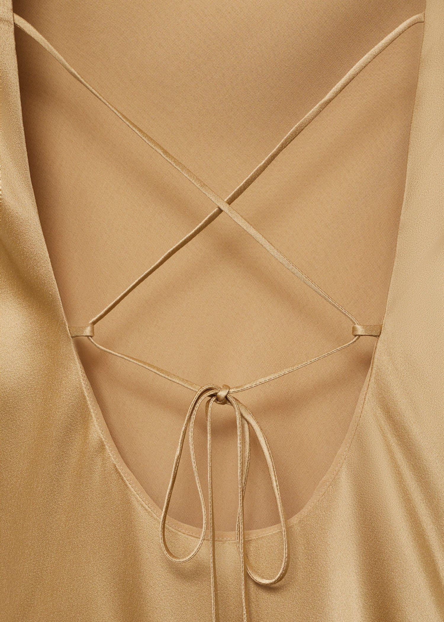 Beige Asymmetrical Satin Dress With Fringes, , large image number 3