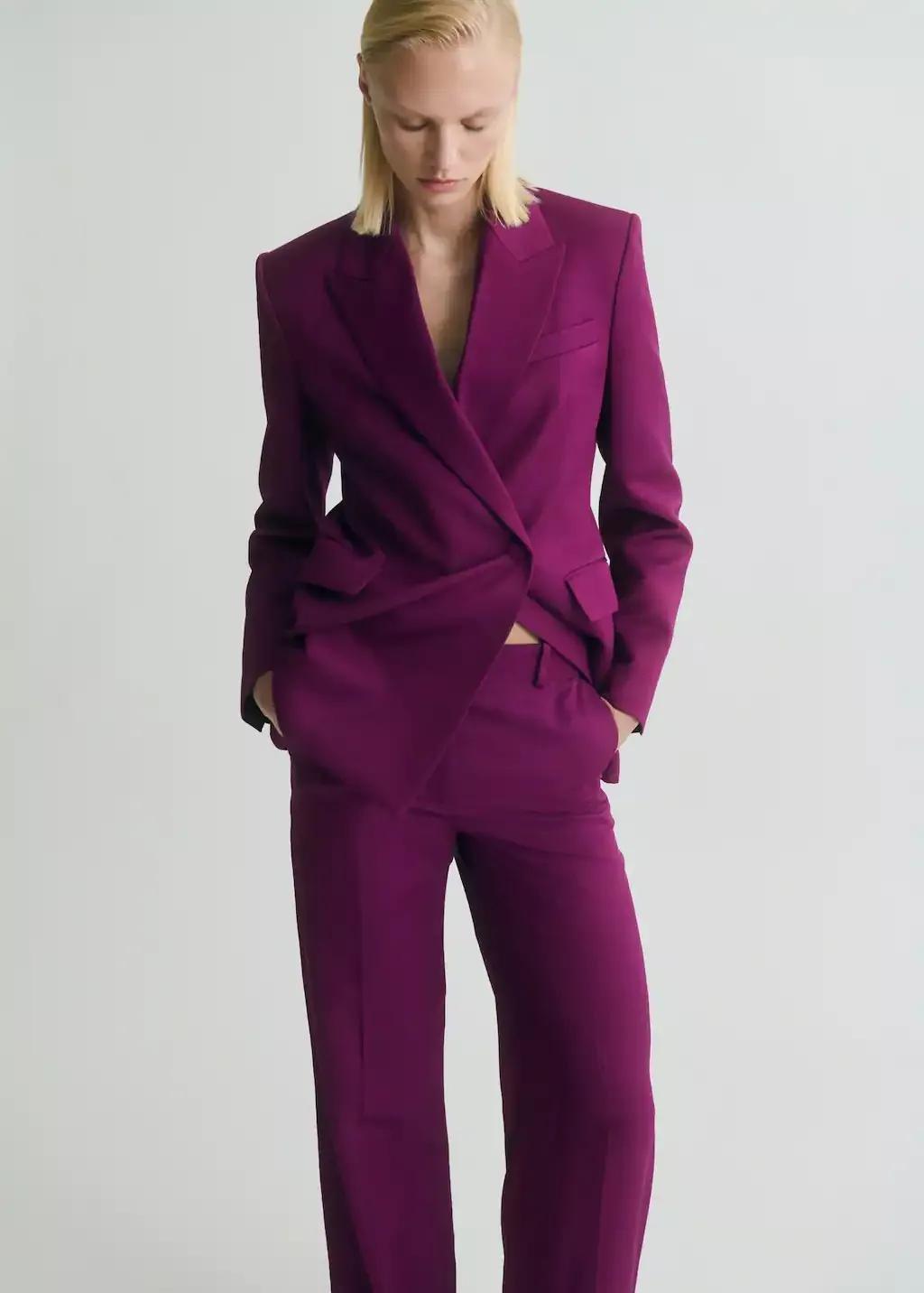 BRIGHT PINK Straight-fit linen-blend suit trousers, Bright Pink, medium