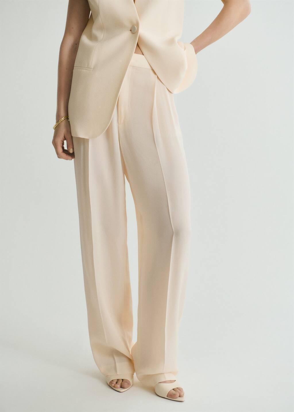 Cream Straight-Fit Suit Trousers, , large image number 0