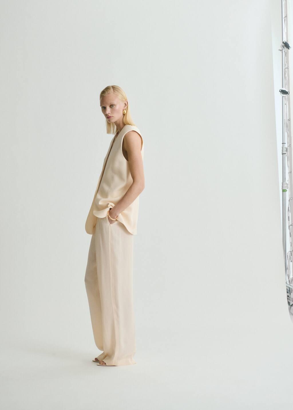Cream Straight-Fit Suit Trousers, , large image number 1