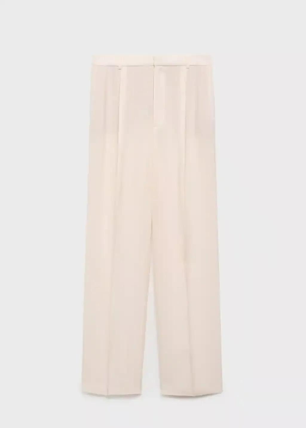 Cream Straight-Fit Suit Trousers, , large image number 3