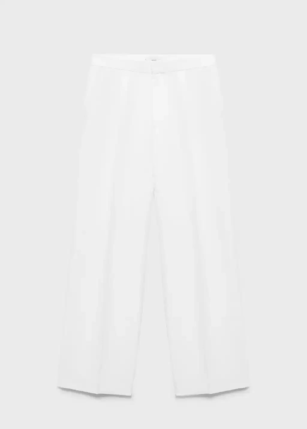 White Linen-Blend Pleated Trousers, , medium