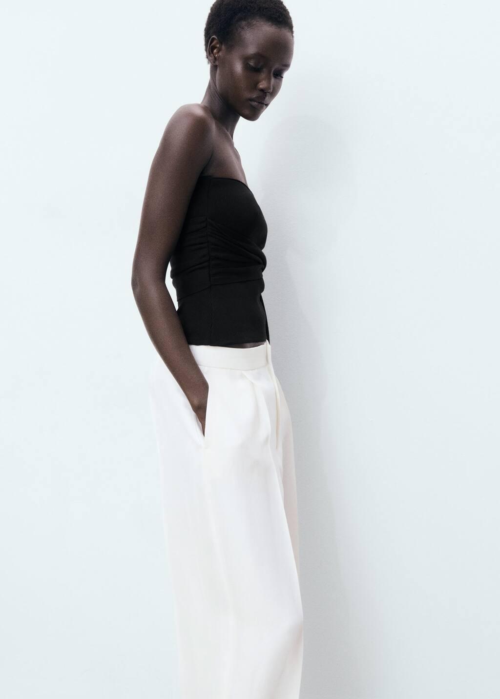 White Linen-Blend Pleated Trousers, , large image number 3