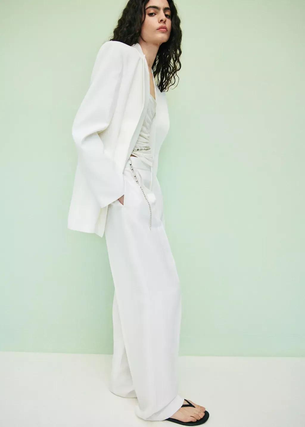 White Linen-Blend Pleated Trousers, , large image number 4
