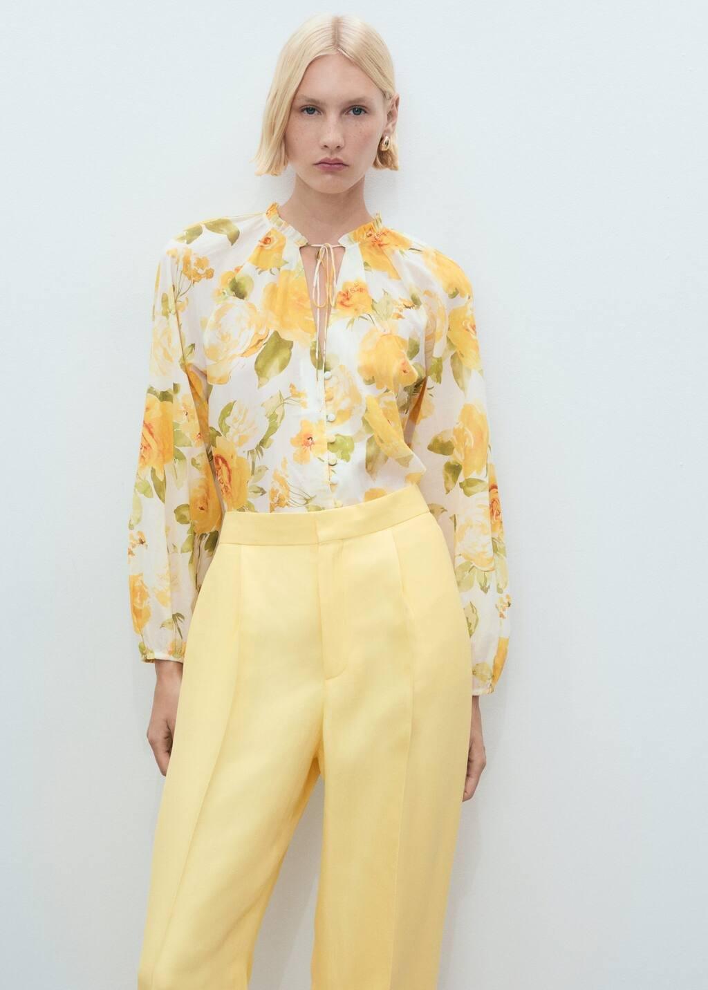 YELLOW Linen-blend pleated trousers, Yellow, large image number 1