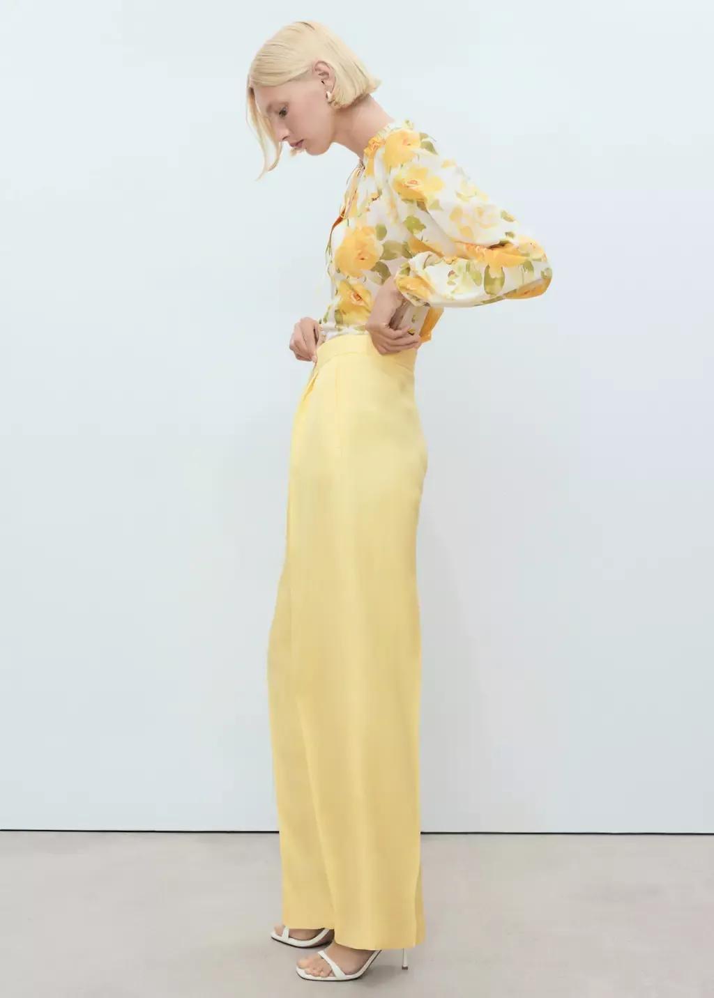 YELLOW Linen-blend pleated trousers, Yellow, large image number 2
