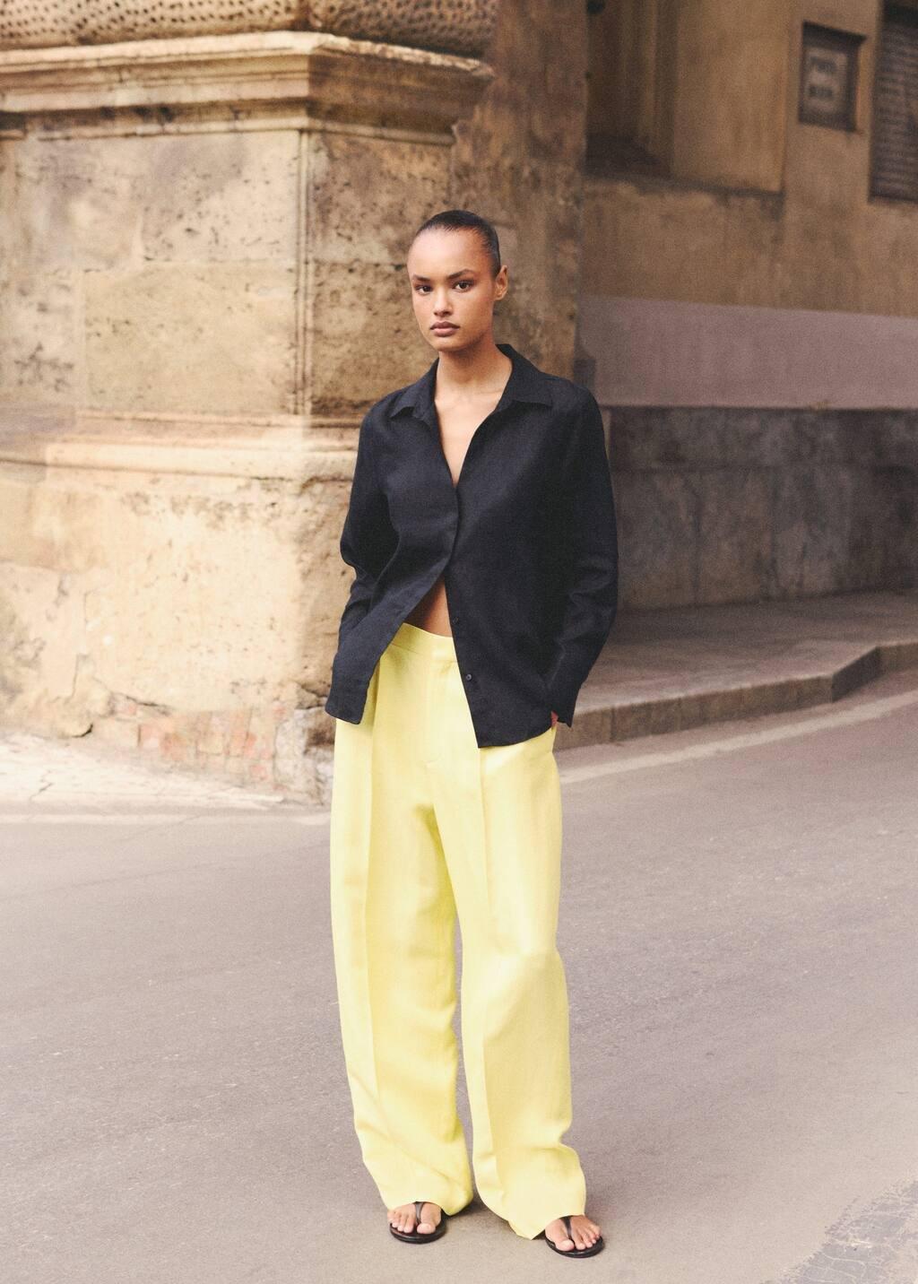 YELLOW Linen-blend pleated trousers, Yellow, large image number 5