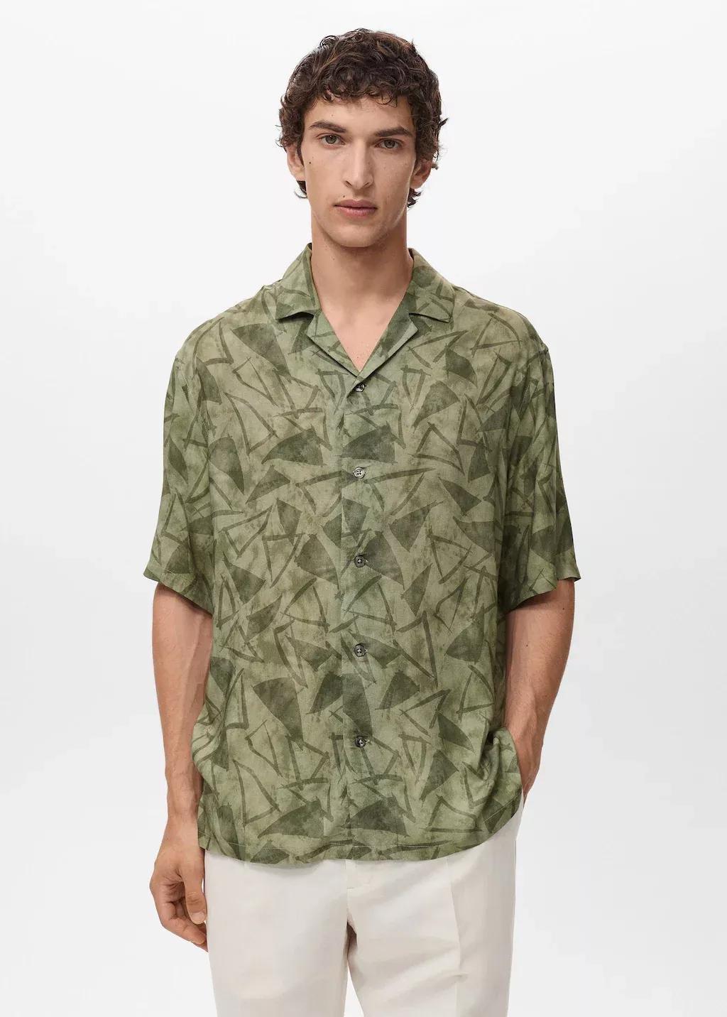 Green Printed Bowling Shirt, Dark Green, large image number 0