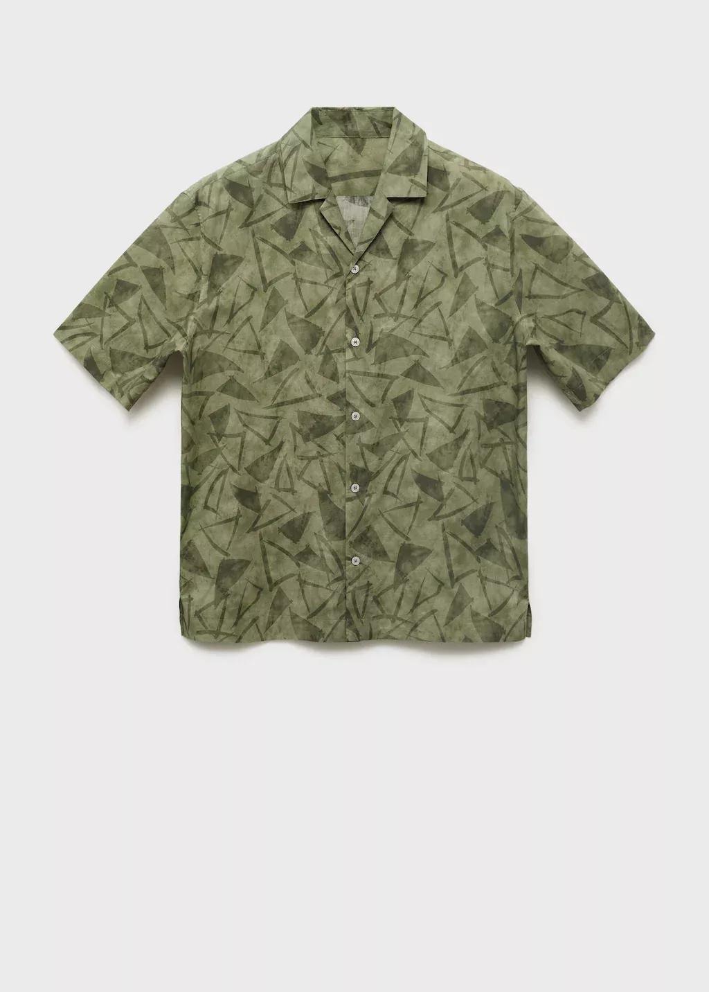 Green Printed Bowling Shirt, Dark Green, large image number 3