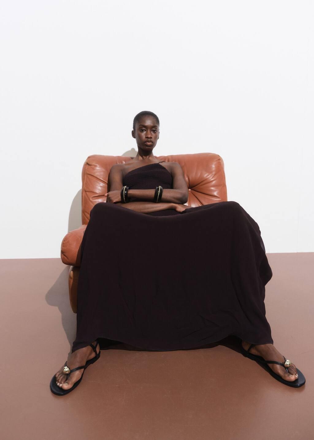 DARK BROWN Asymmetrical dress with gathered body, Dark Brown, medium