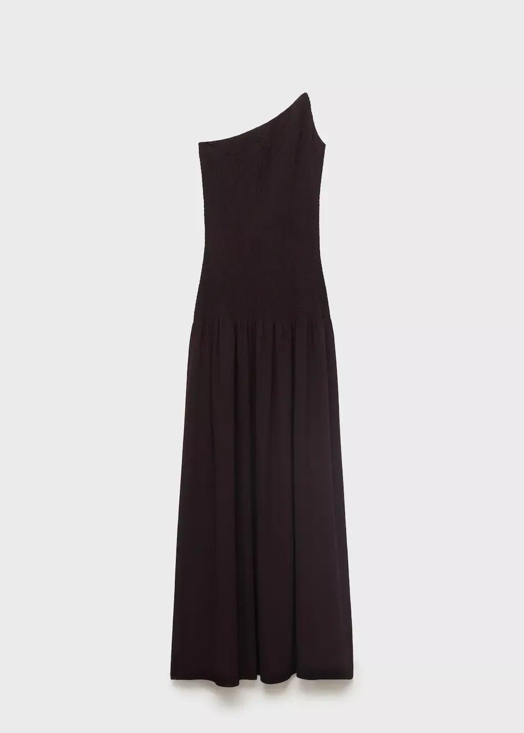 Brown Asymmetrical Dress With Gathered Body, , large image number 3