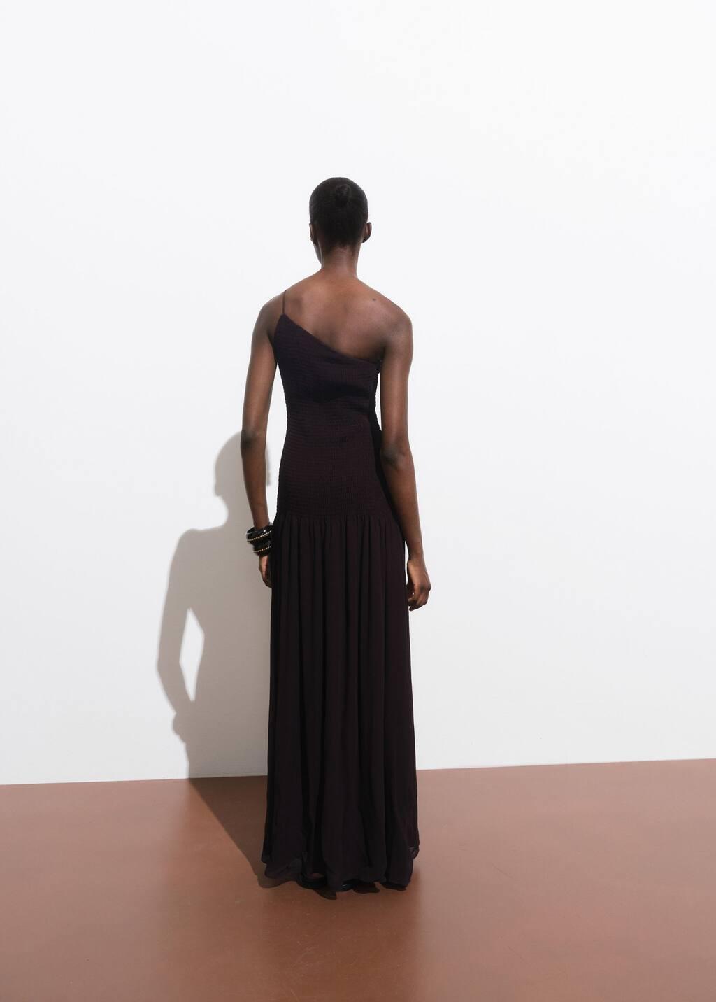 Brown Asymmetrical Dress With Gathered Body, , large image number 4