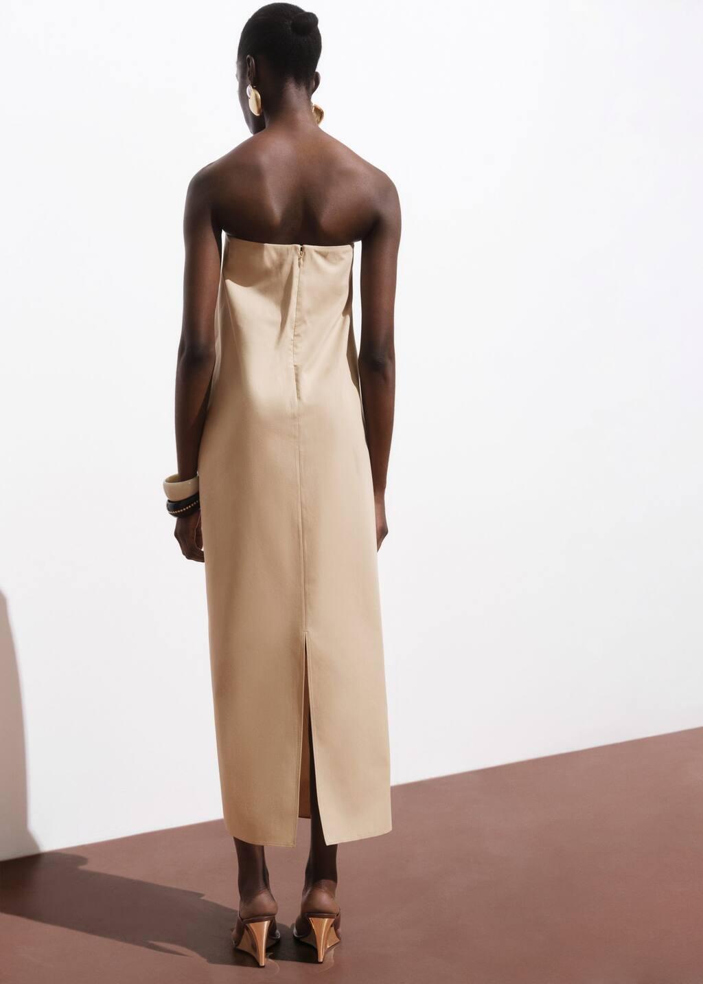 Beige Long Dress With Sweetheart Neckline, , large image number 5