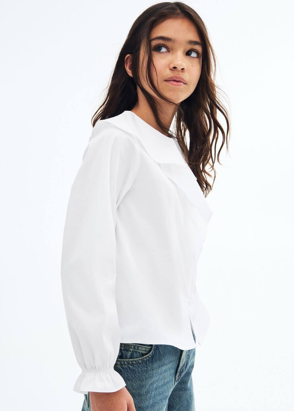White Shirt With Ruffle Detail, Kids Girls, , large image number 0