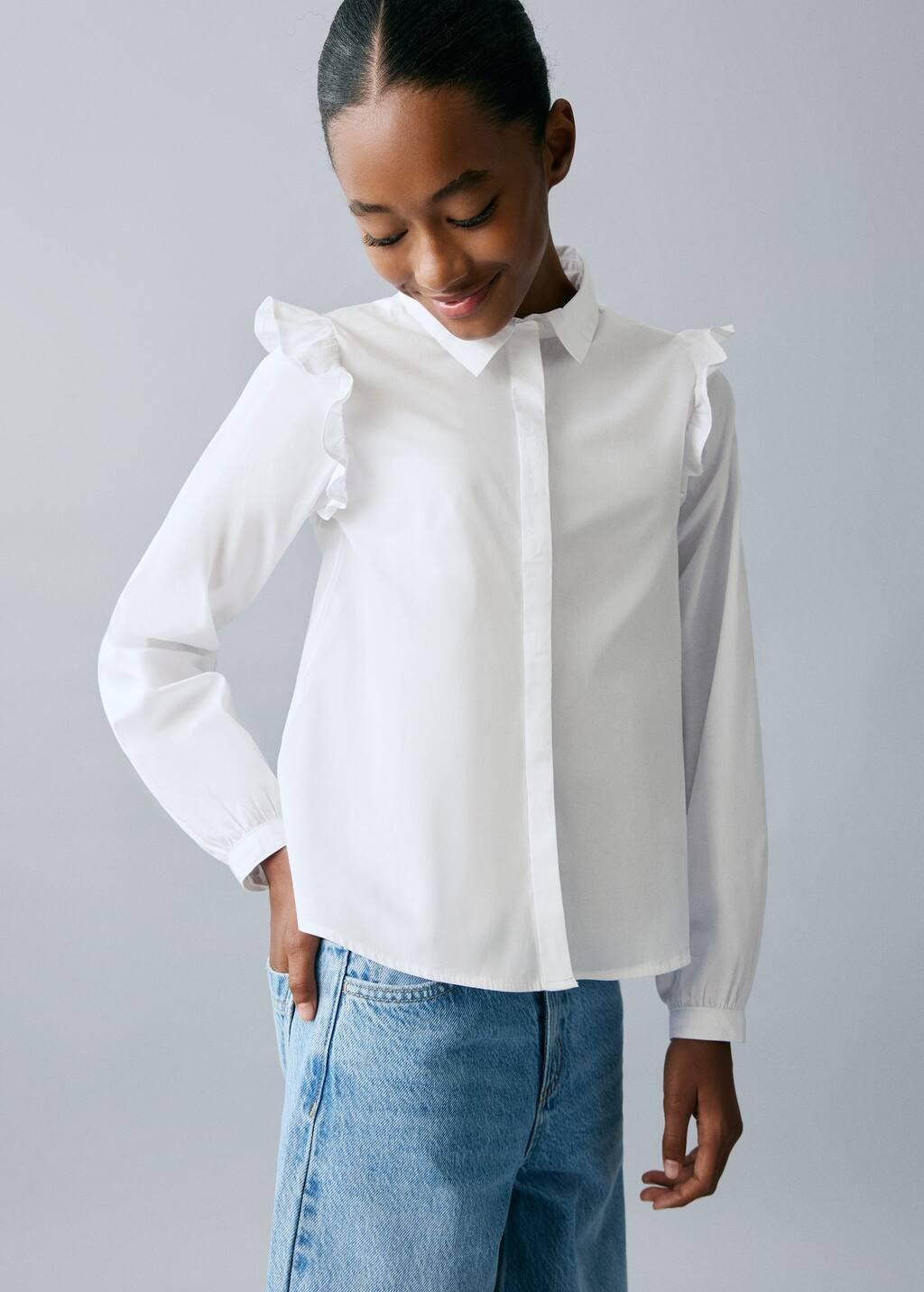 White Shirt With Ruffle Detail, , large image number 0