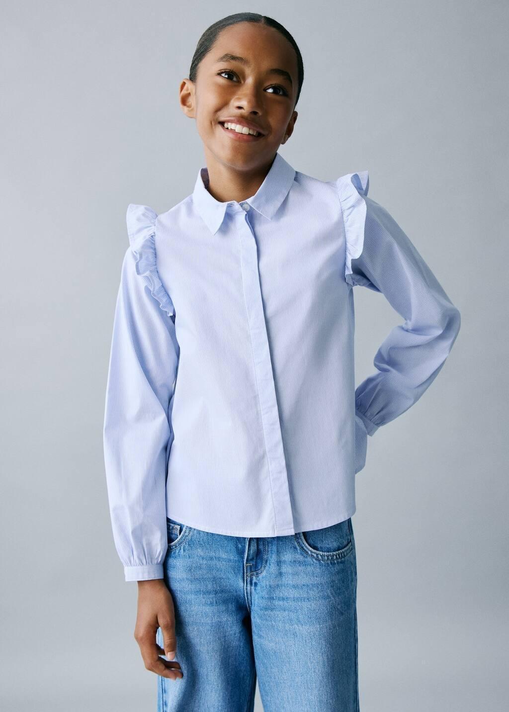 Blue Shirt With Ruffle Detail, , large image number 0