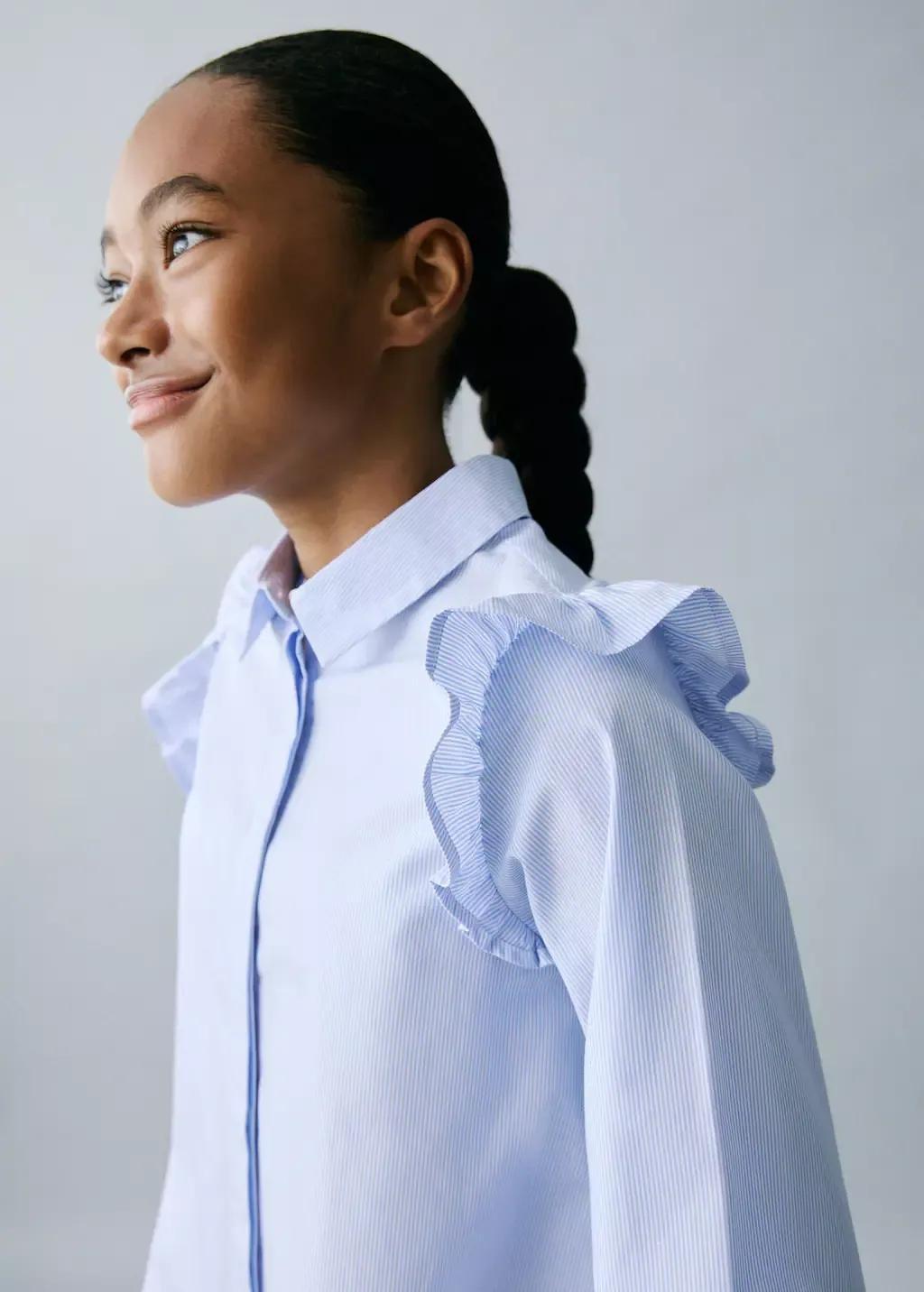Blue Shirt With Ruffle Detail, , large image number 1