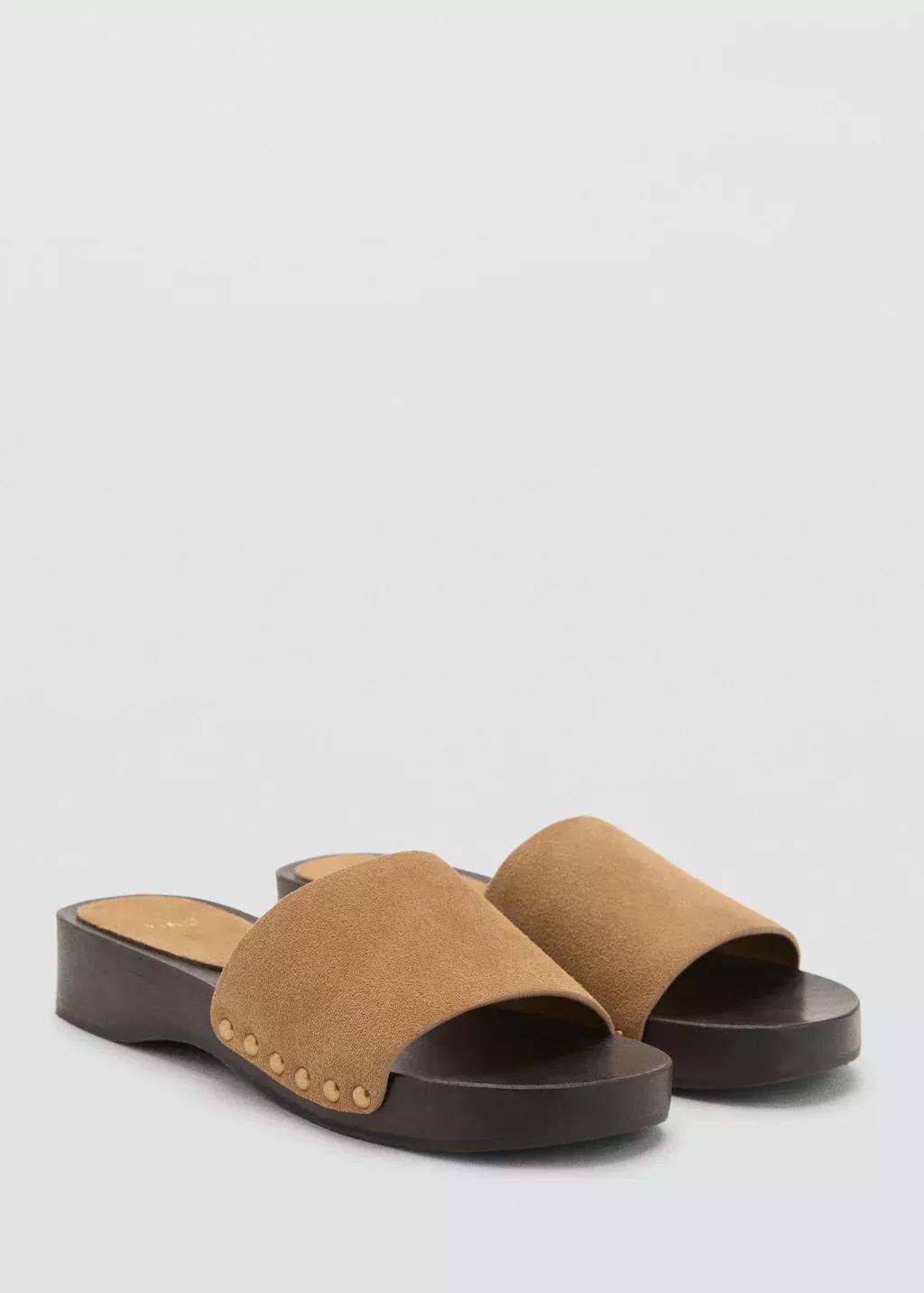 Beige Suede Sandals With Wooden Sole, , large image number 0