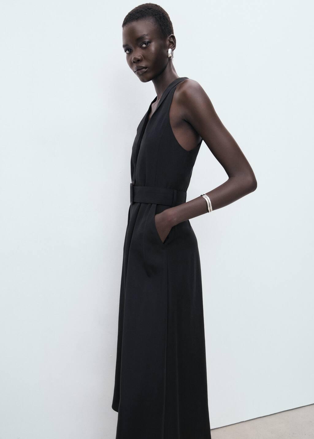 Black Lyocell Dress With Belt, Black, large image number 2