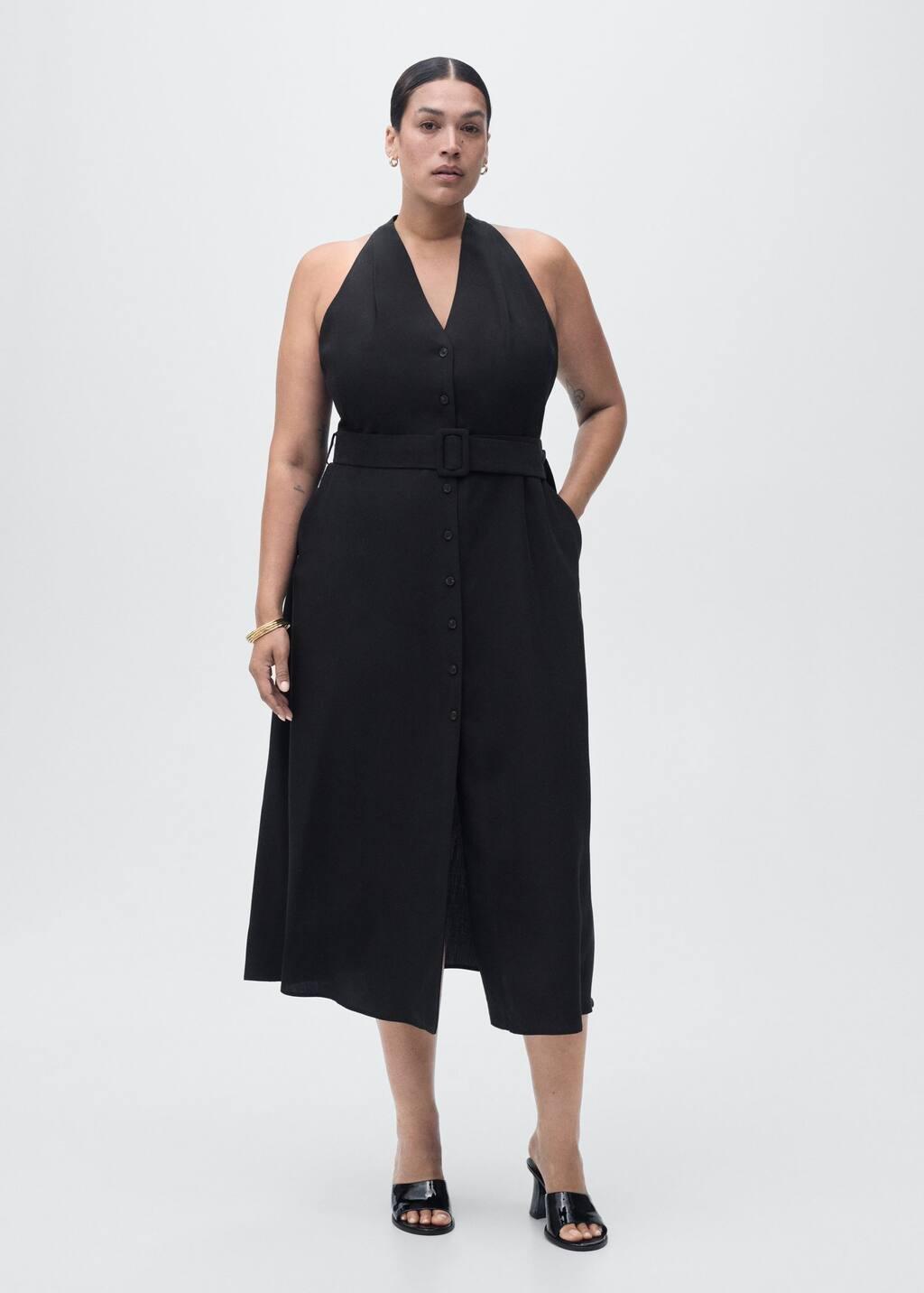 Black Lyocell Dress With Belt, Black, large image number 3