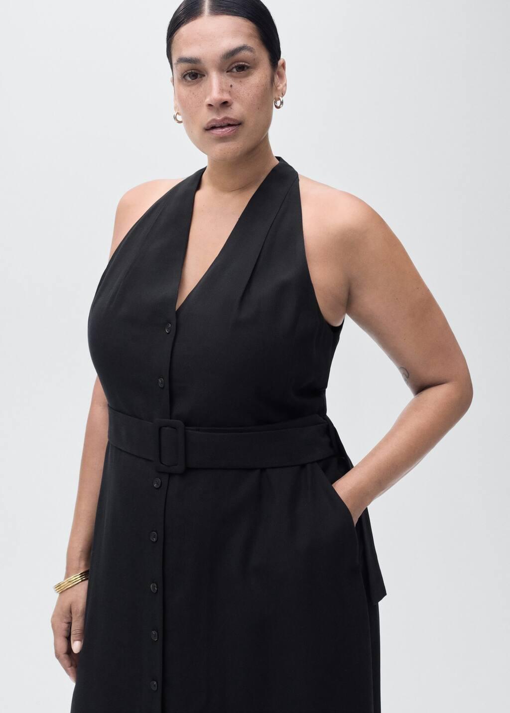 Black Lyocell Dress With Belt, Black, large image number 5