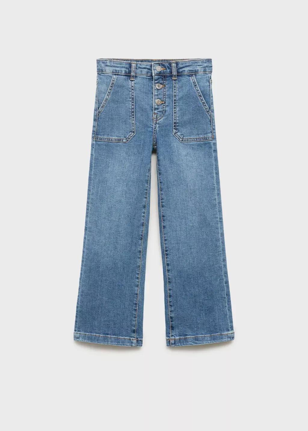 Blue Culotte Jeans With Pockets, Kids Girls, , large image number 0