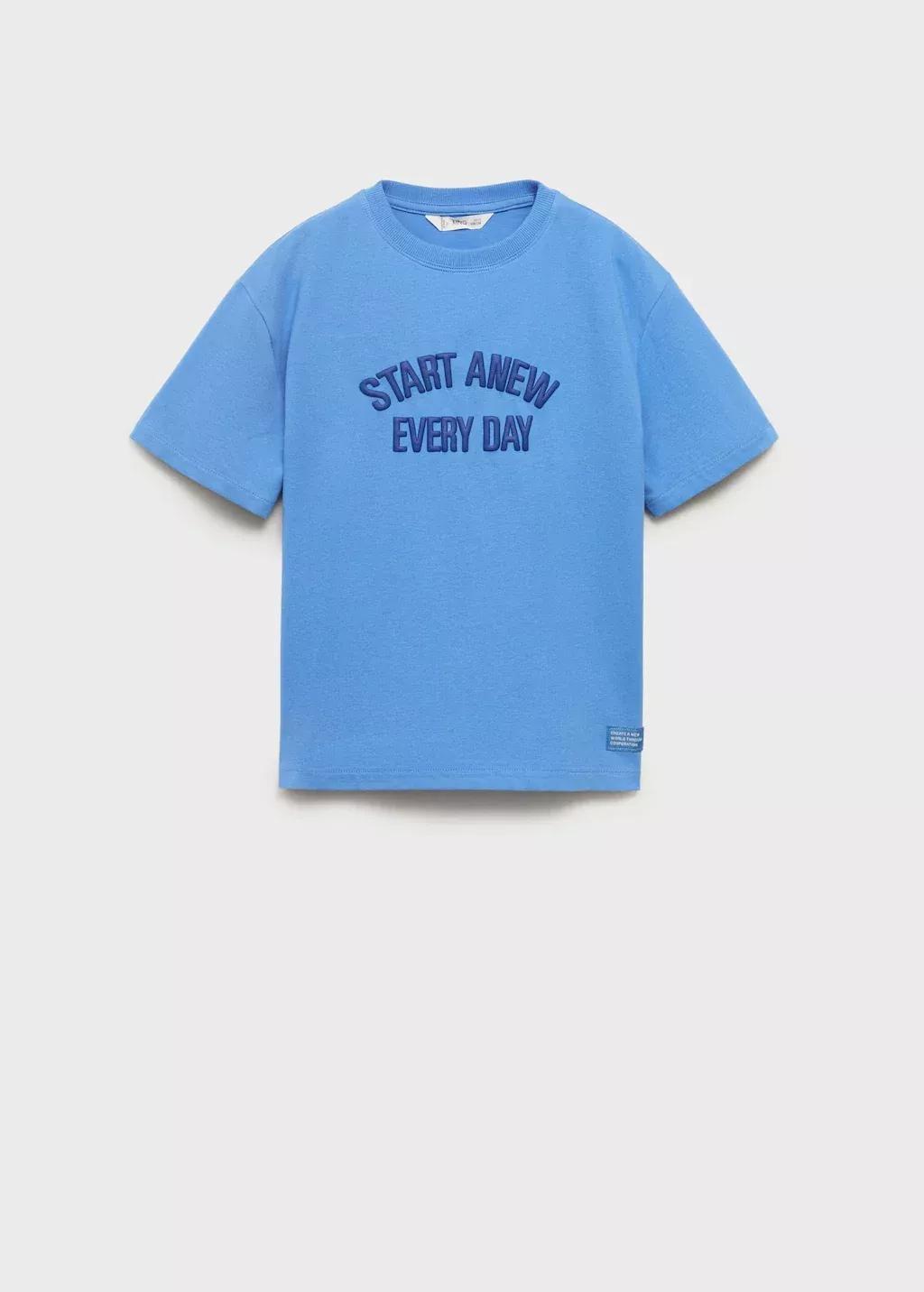 Blue Embossed Design T-Shirt, Kids Boys, , medium