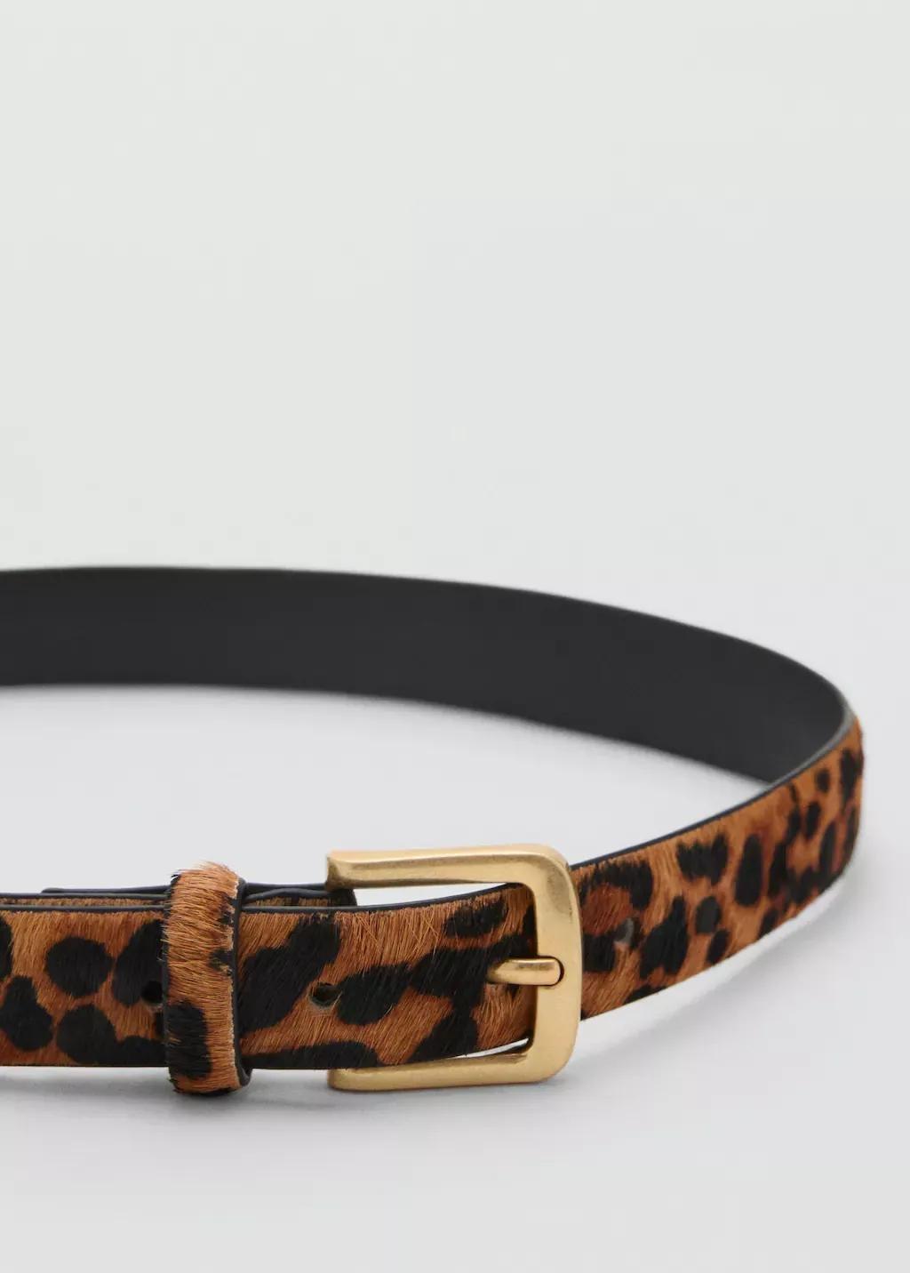 Brown Animal Print Leather Belt, , large image number 1
