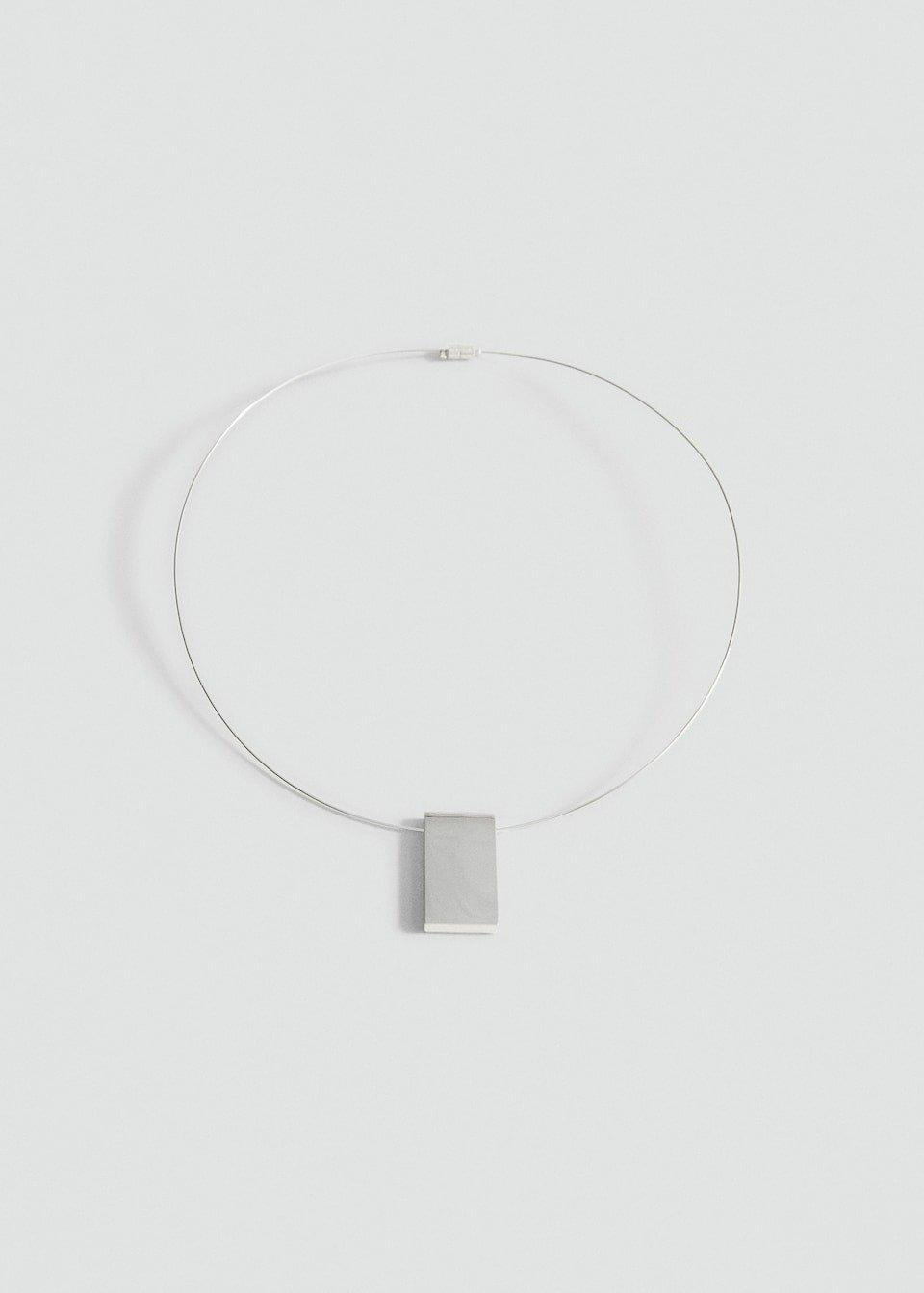 Silver Rigid Rectangular-Bead Necklace, Silver, large image number 1