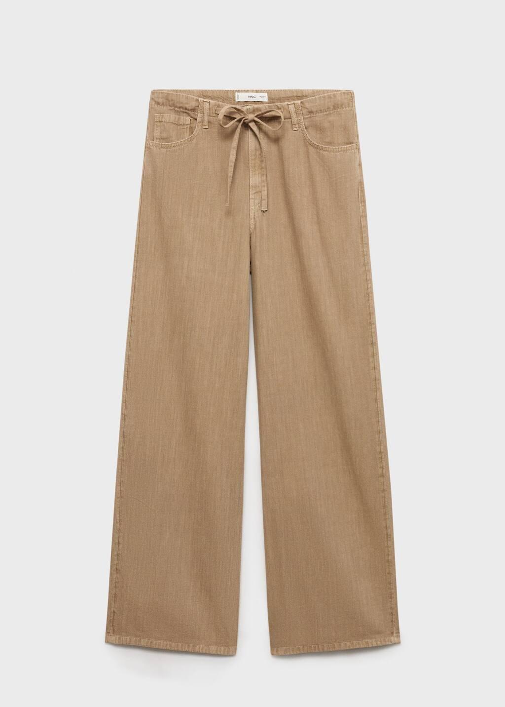 Beige Wide Leg Denim Pants With Belt, Light Pastel Brown, medium