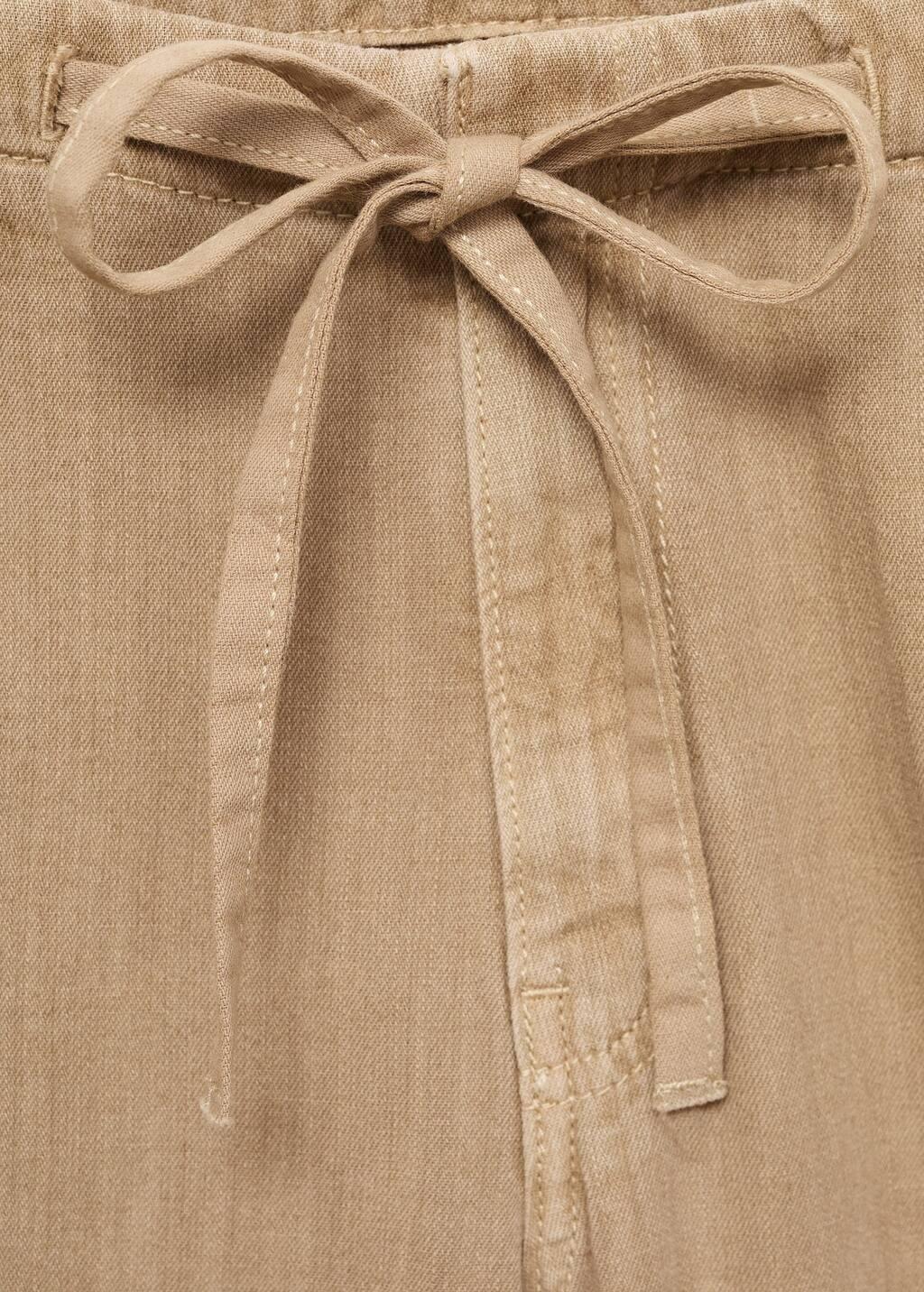 Beige Wide Leg Denim Pants With Belt, Light Pastel Brown, large image number 3