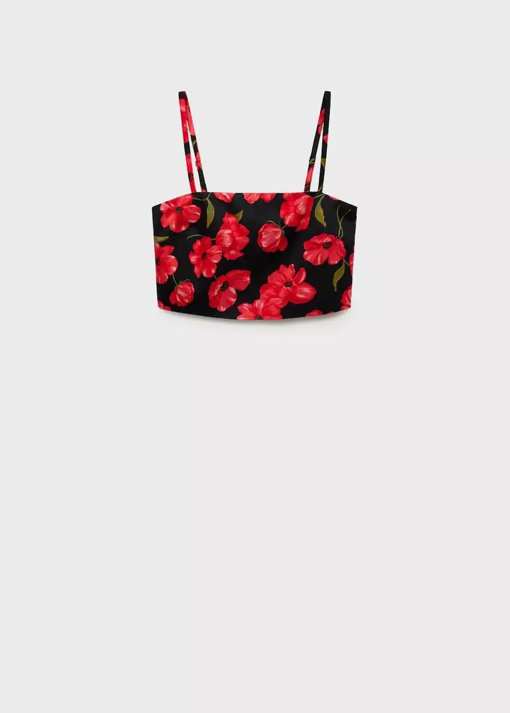 Black Floral Crop Top, , medium