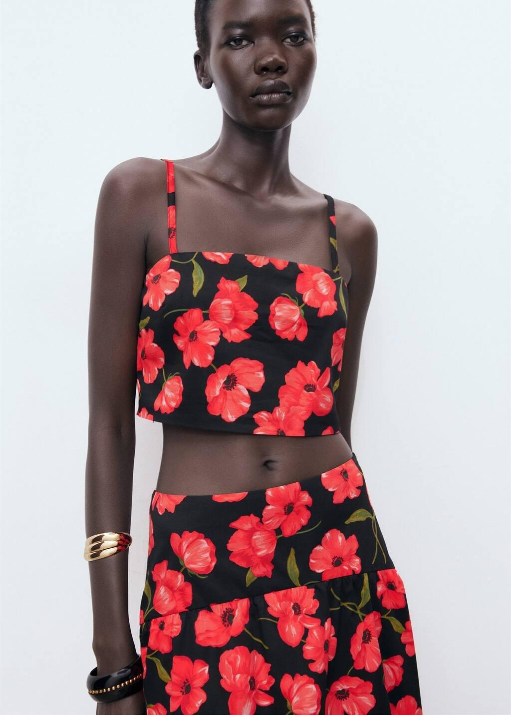 Black Floral Crop Top, , large image number 1