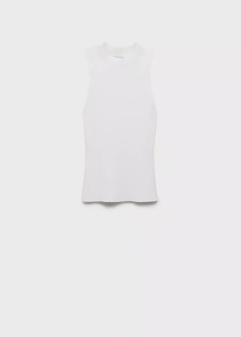 White Ribbed Knit Top, , large image number 0