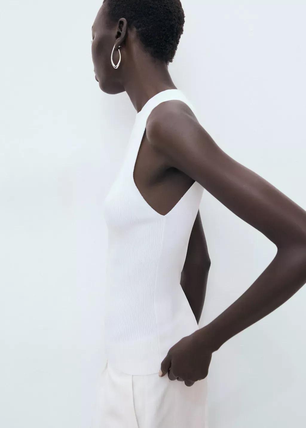 White Ribbed Knit Top, , large image number 1