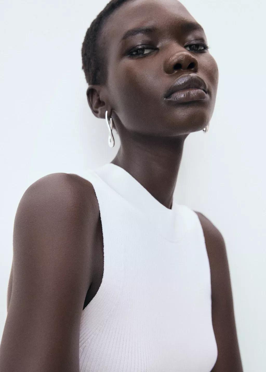 White Ribbed Knit Top, , large image number 2