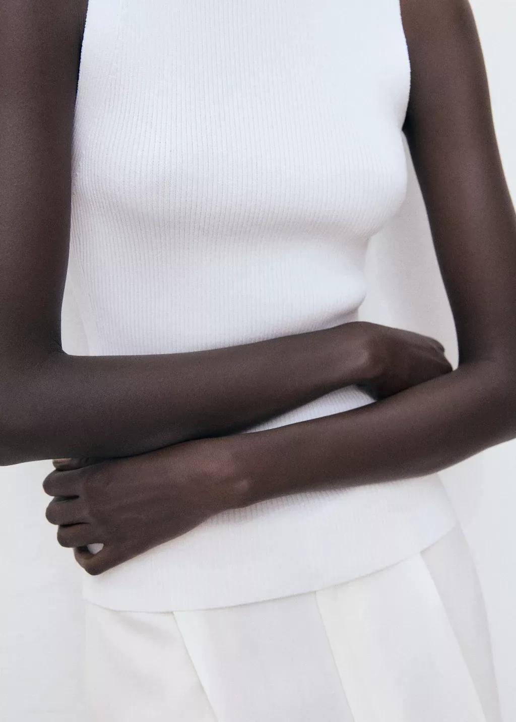 White Ribbed Knit Top, , large image number 5