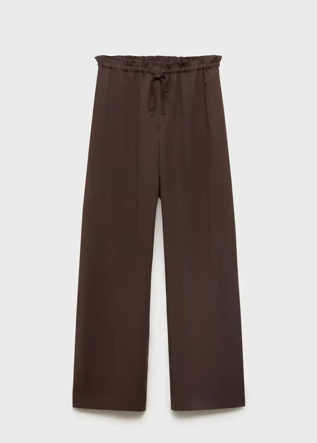Brown Lyocell Wide Leg Trousers With Drawstring, Dark Brown, large image number 2