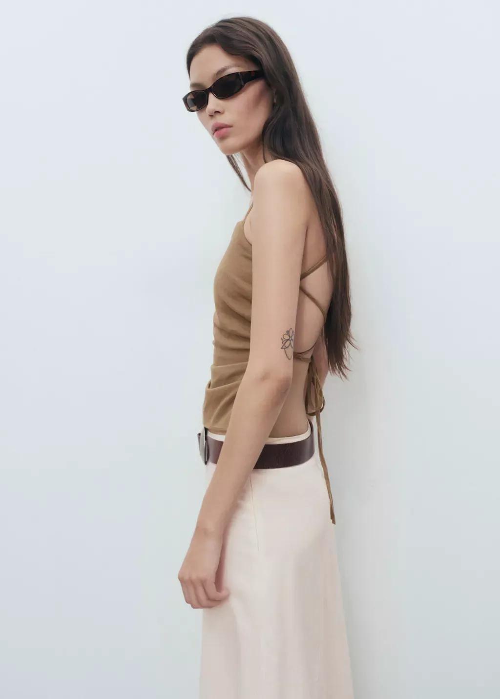 Beige Open-Back Cotton Top, 0201_07, large image number 1