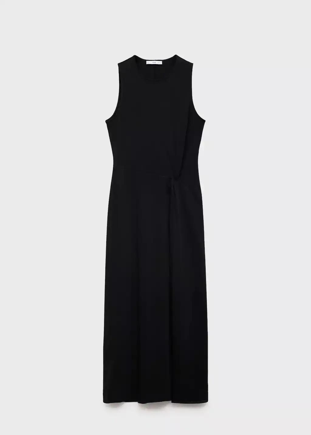 BLACK Gathered cotton midi-dress, , large image number 0