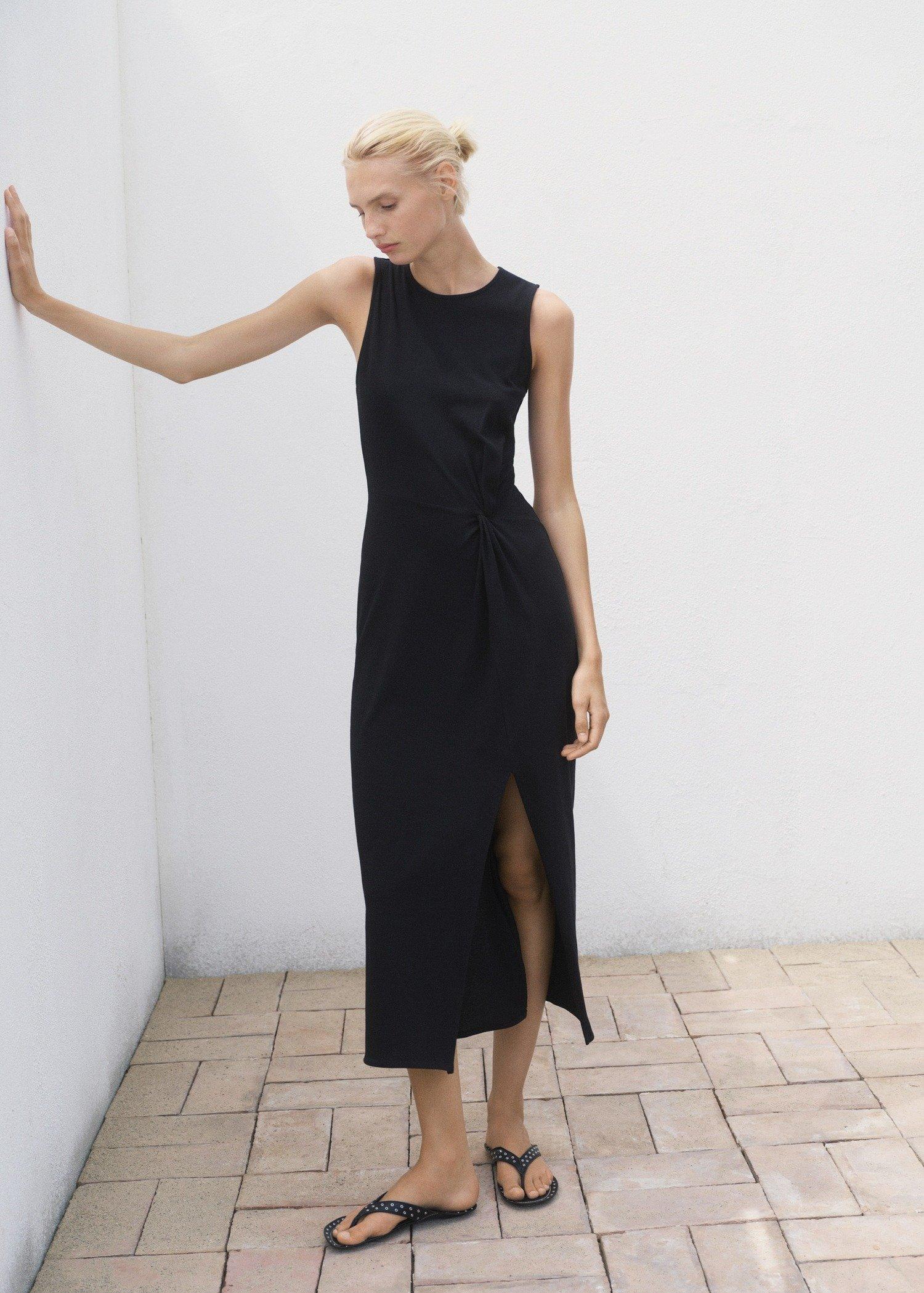 BLACK Gathered cotton midi-dress, 0201_99, large image number 2