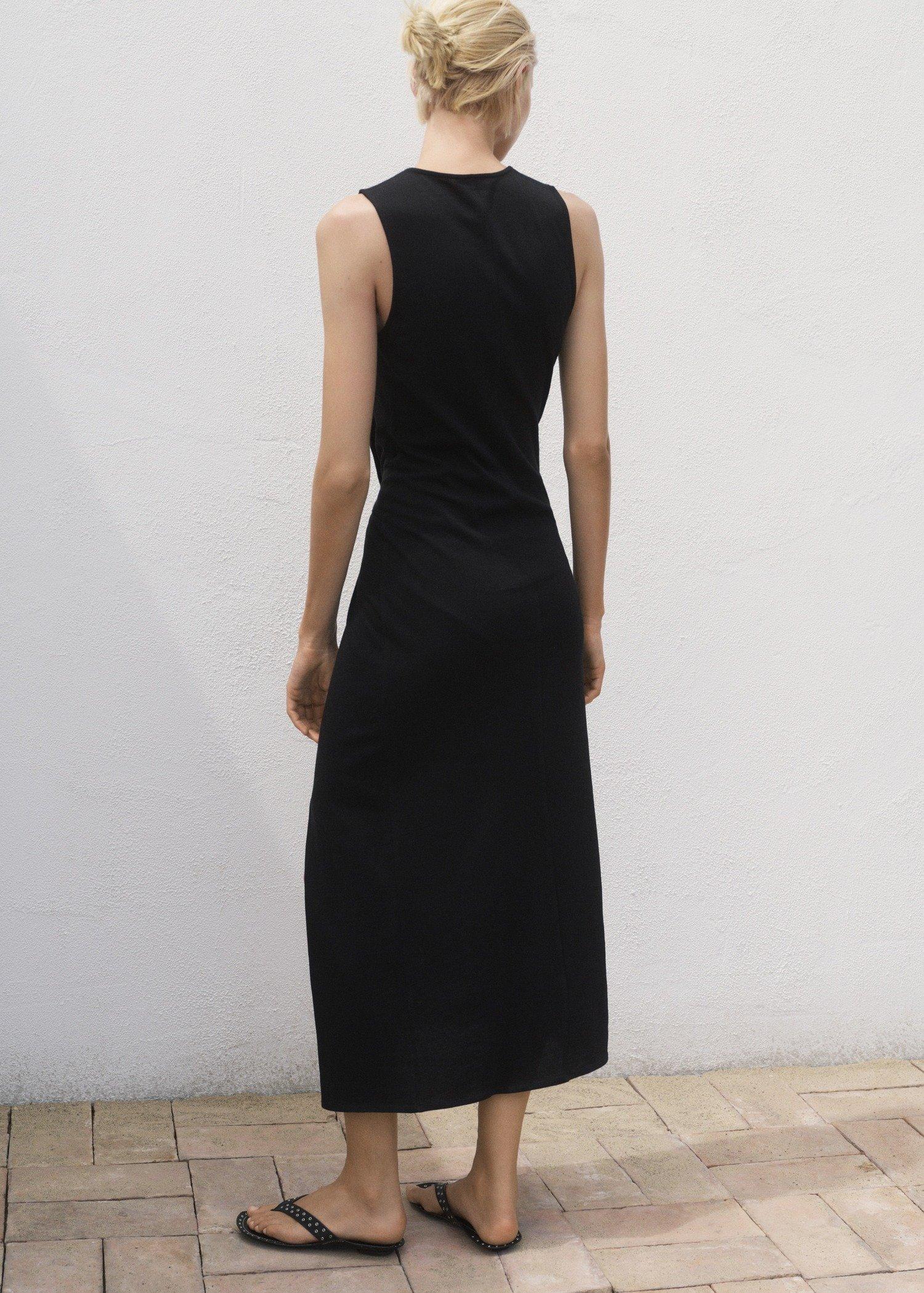 BLACK Gathered cotton midi-dress, 0201_99, large image number 7