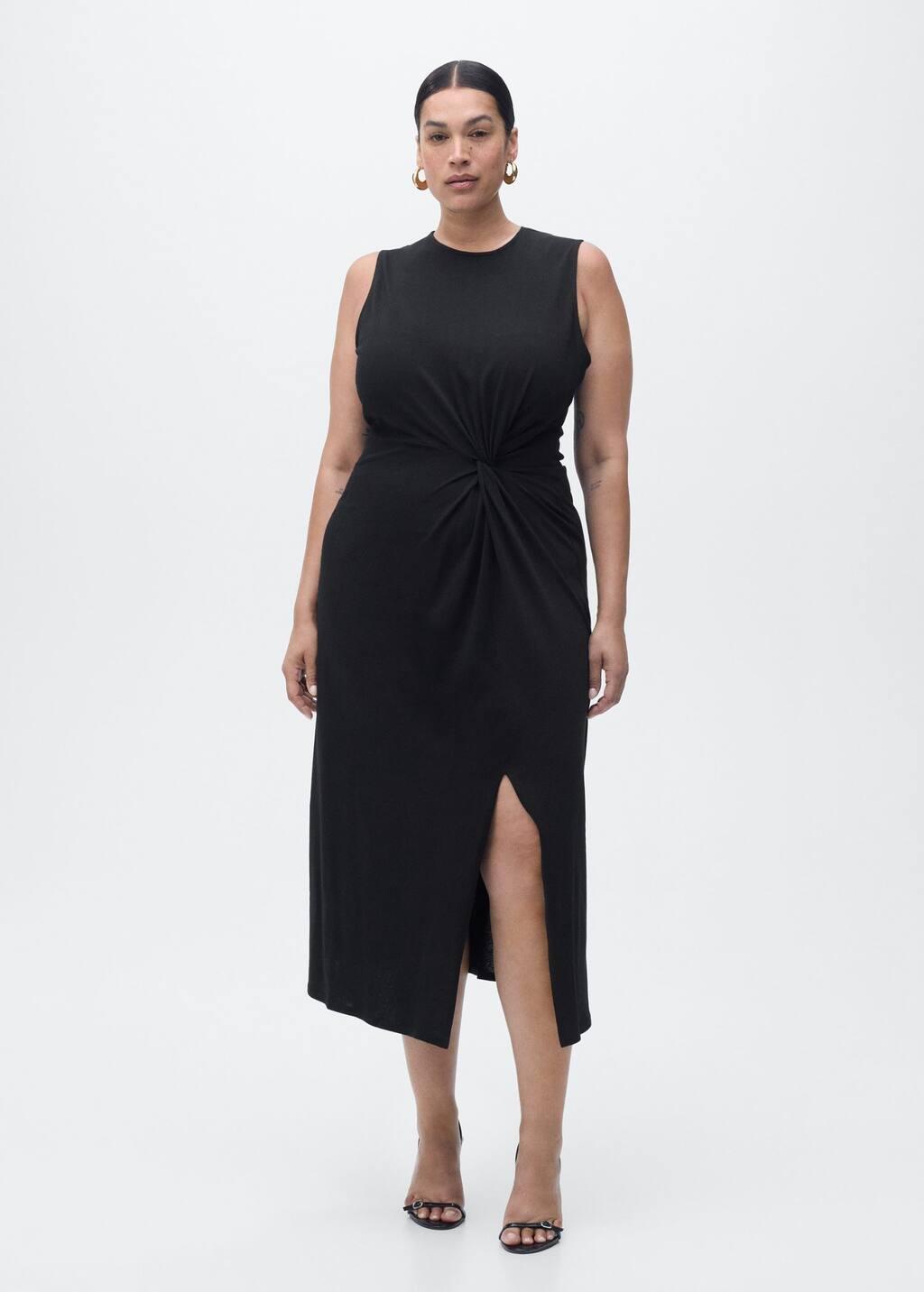 BLACK Gathered cotton midi-dress, 0201_99, large image number 8