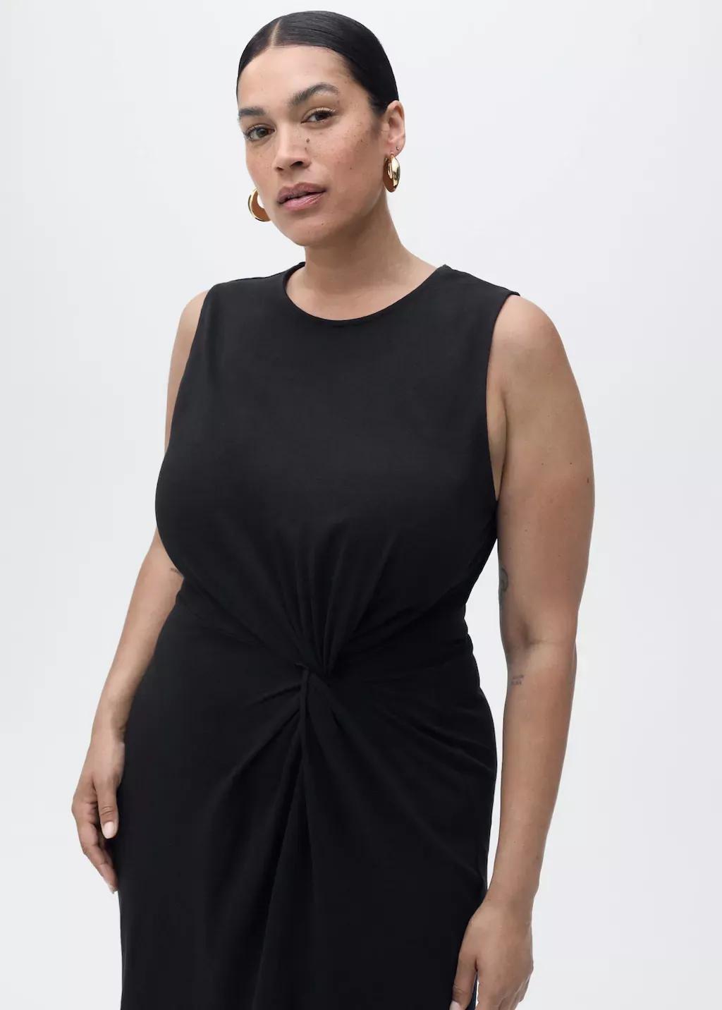 BLACK Gathered cotton midi-dress, 0201_99, large image number 12