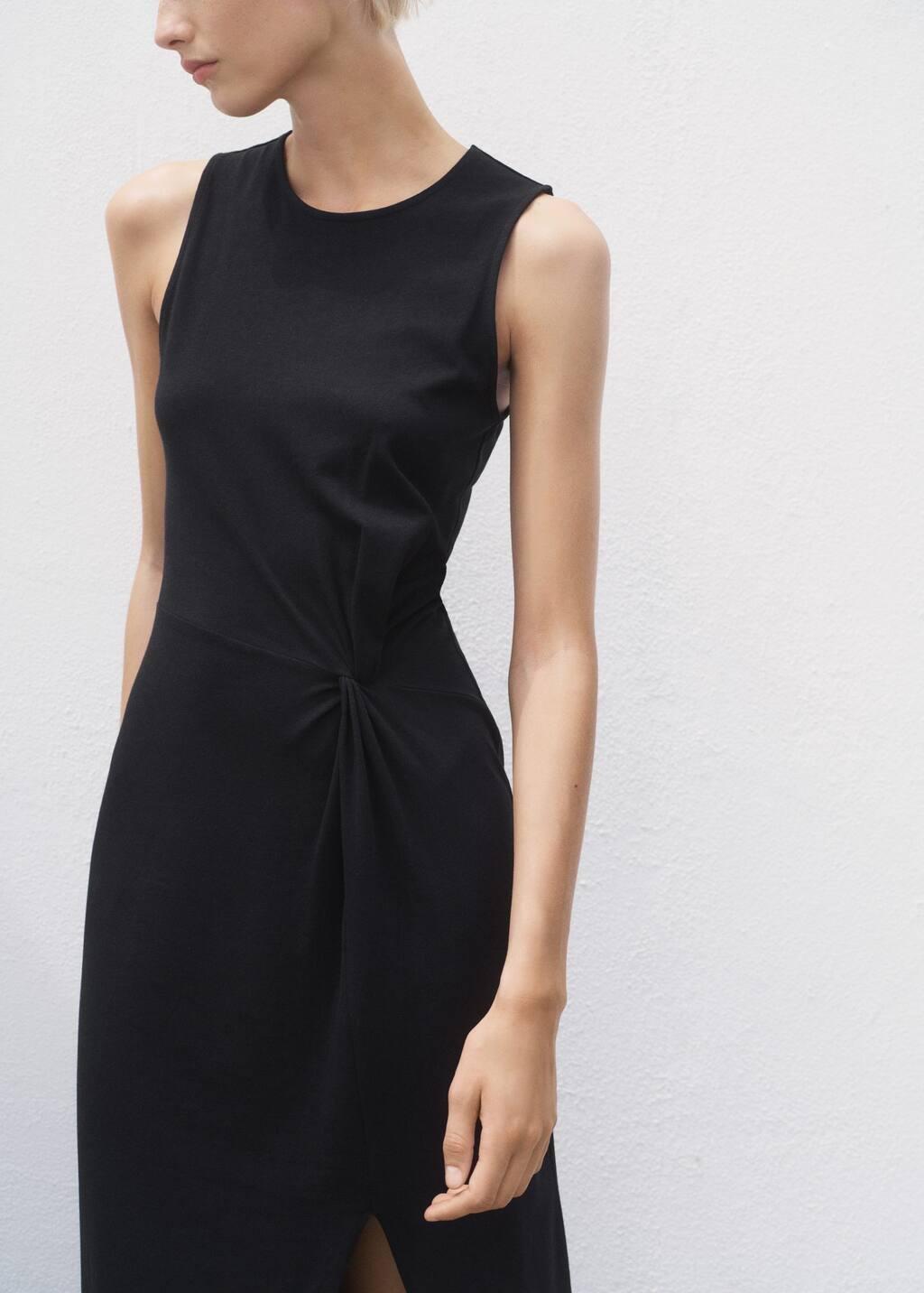BLACK Gathered cotton midi-dress, 0201_99, large image number 13