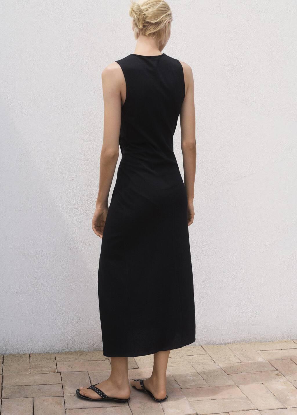 BLACK Gathered cotton midi-dress, 0201_99, large image number 14