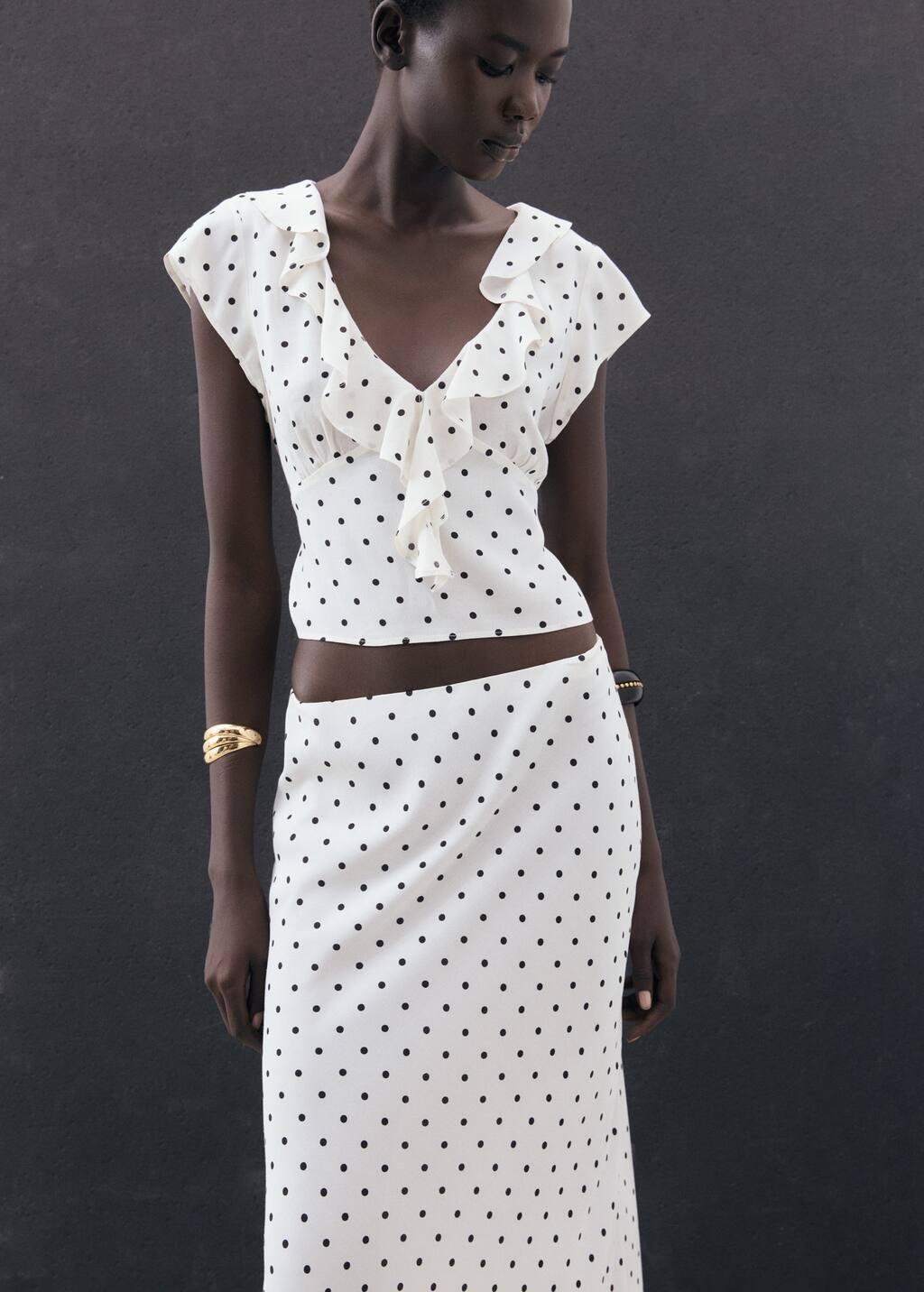 White Long Polka-Dot Skirt, Natural White, large image number 2