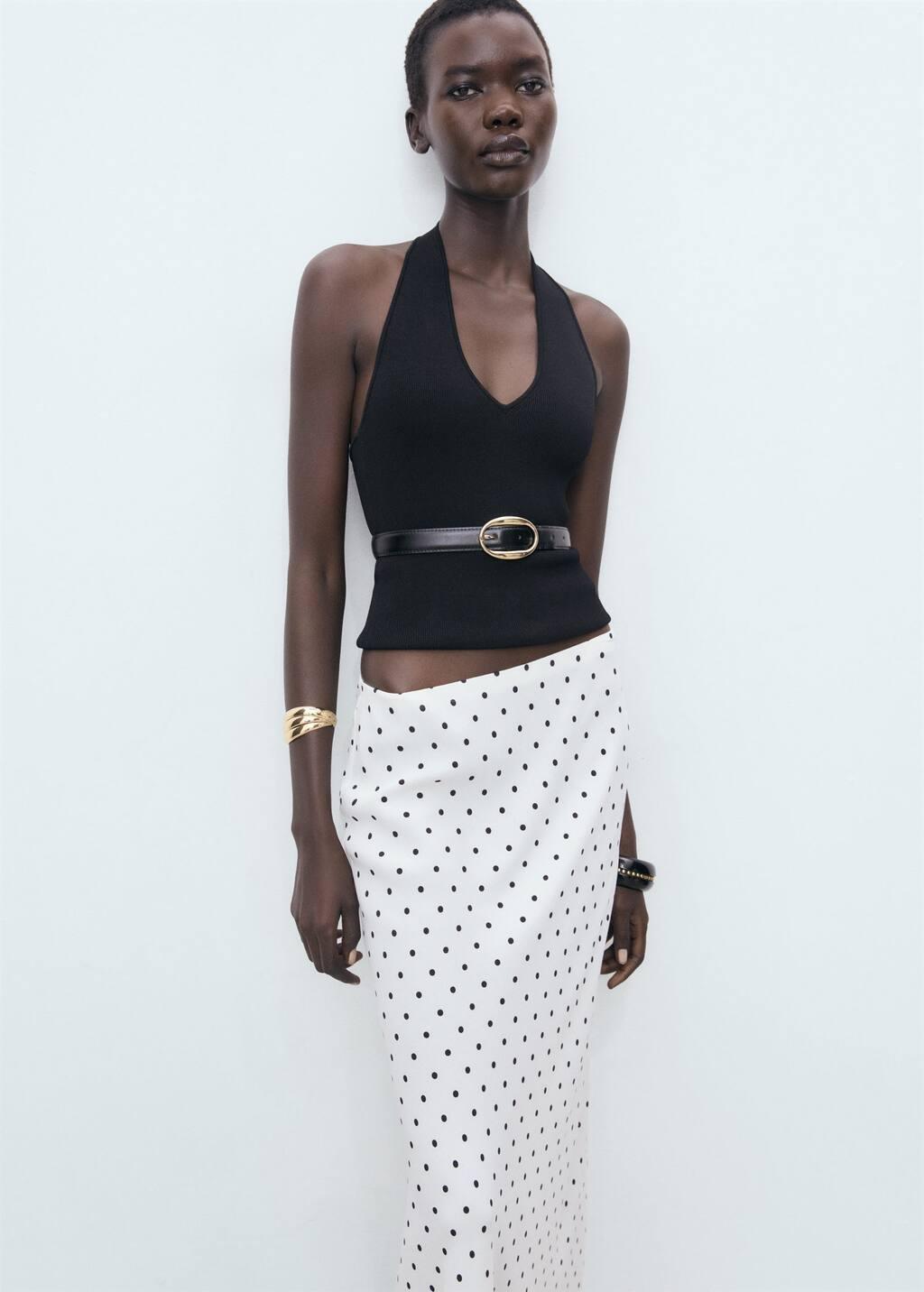 White Long Polka-Dot Skirt, Natural White, large image number 3