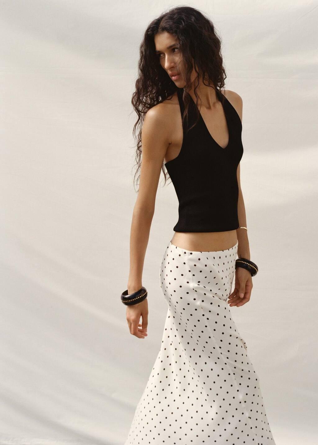 White Long Polka-Dot Skirt, Natural White, large image number 6